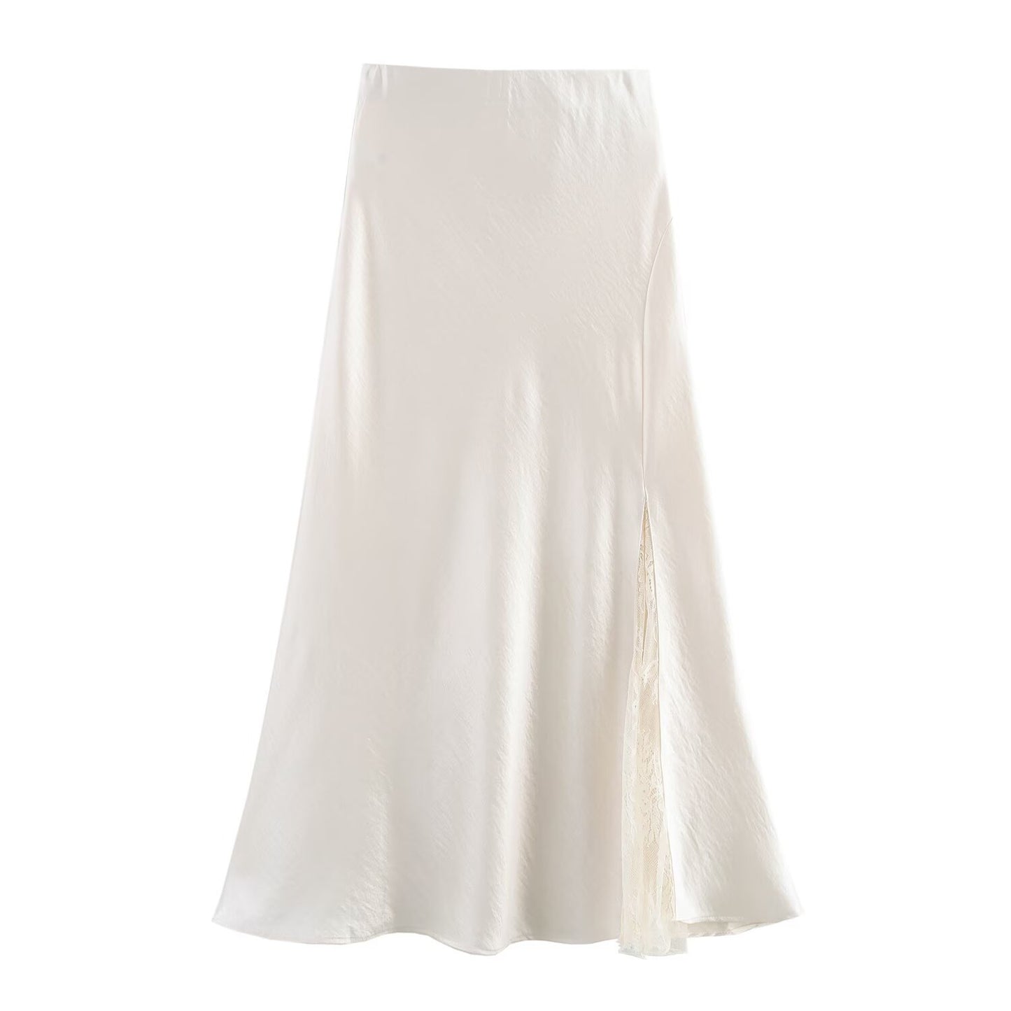 Professional One-Side Lace Satin Fishtail Skirt - Polyester High-Waisted (4 Colors, M-XL, College Style)