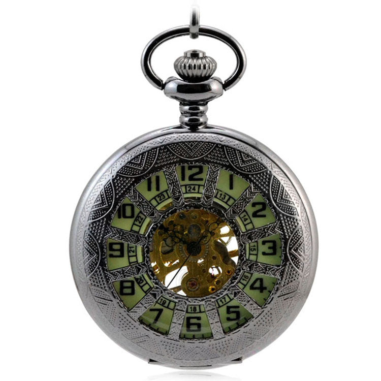 Windmill Twelve-Hole Hollow Luminous Flip Retro Mechanical Pocket Watch - Intricate Modern Nostalgic Standout Watchmaking
