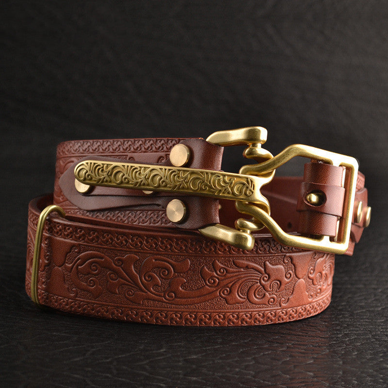 Men's Leisure Leather Belt Woven Pattern - Sophisticated Texture