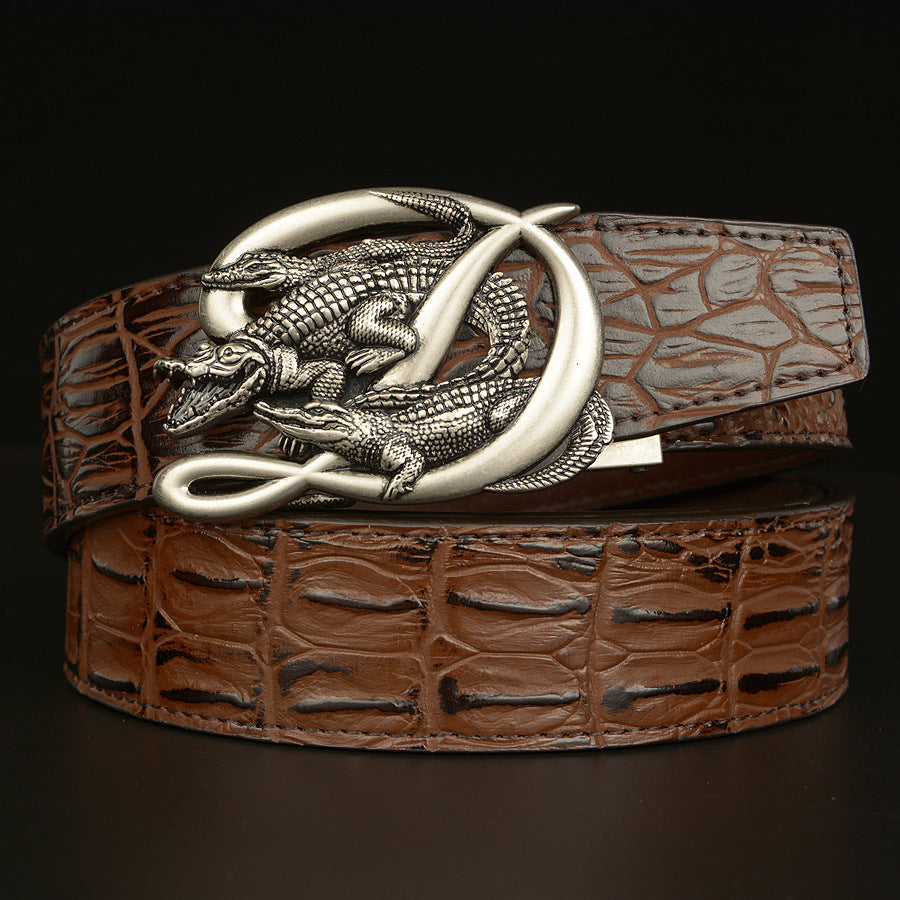Men's Crocodile Buckle Belt Real Cowhide Automatic - Exotic Luxury