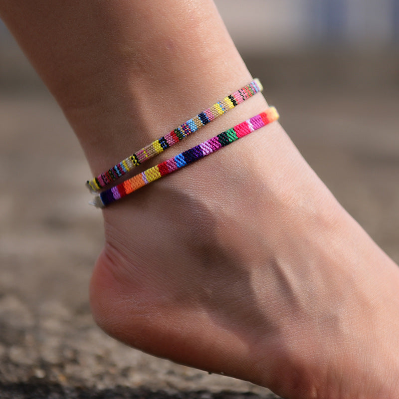 Chaîne de couleur bohème, Bracelet de cheville, bijoux faits à la main