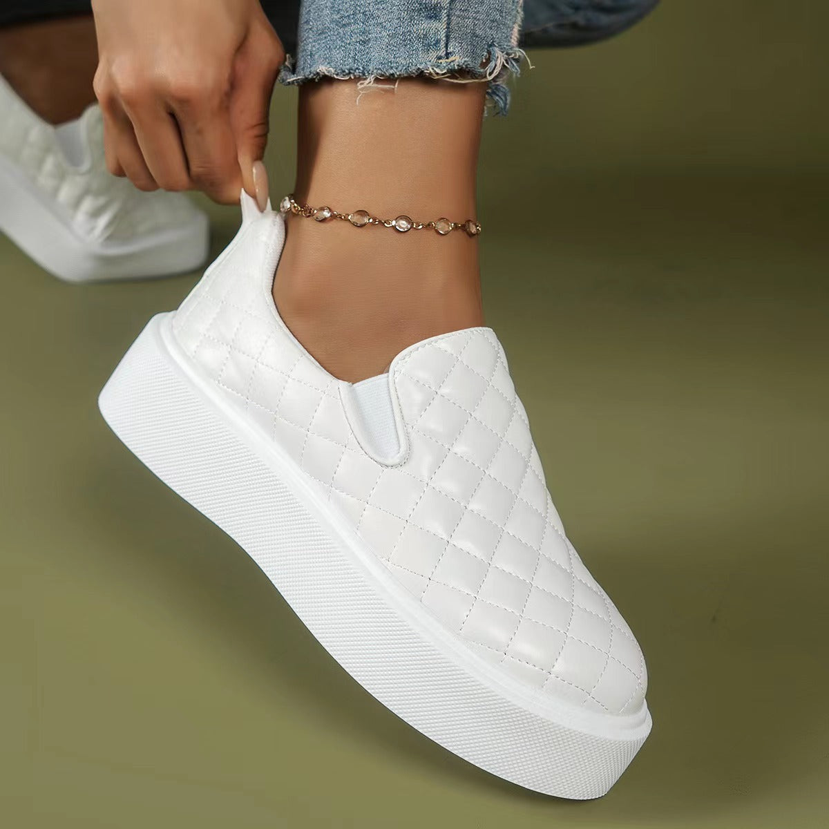 Women's Ins Plaid Platform Flat Shoes - European Style 1-3cm