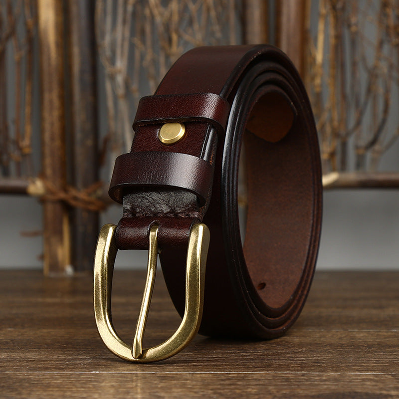 Men's 3.3CM Wide Copper Buckle Trendy Fashion Retro Belt - Bold Presence