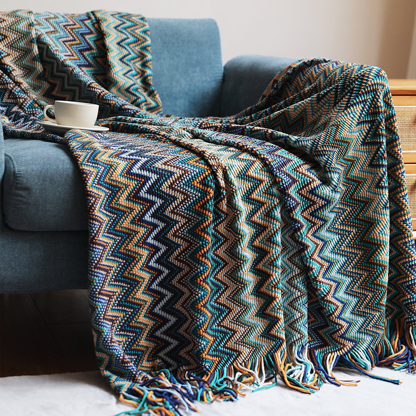 Couverture tricotée pour sieste de bureau bohème