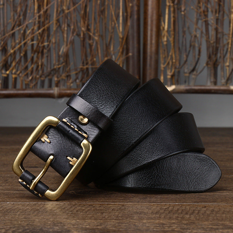 Men's Premium First Layer Cowhide Retro Brass Buckle Belt - Vintage Heritage