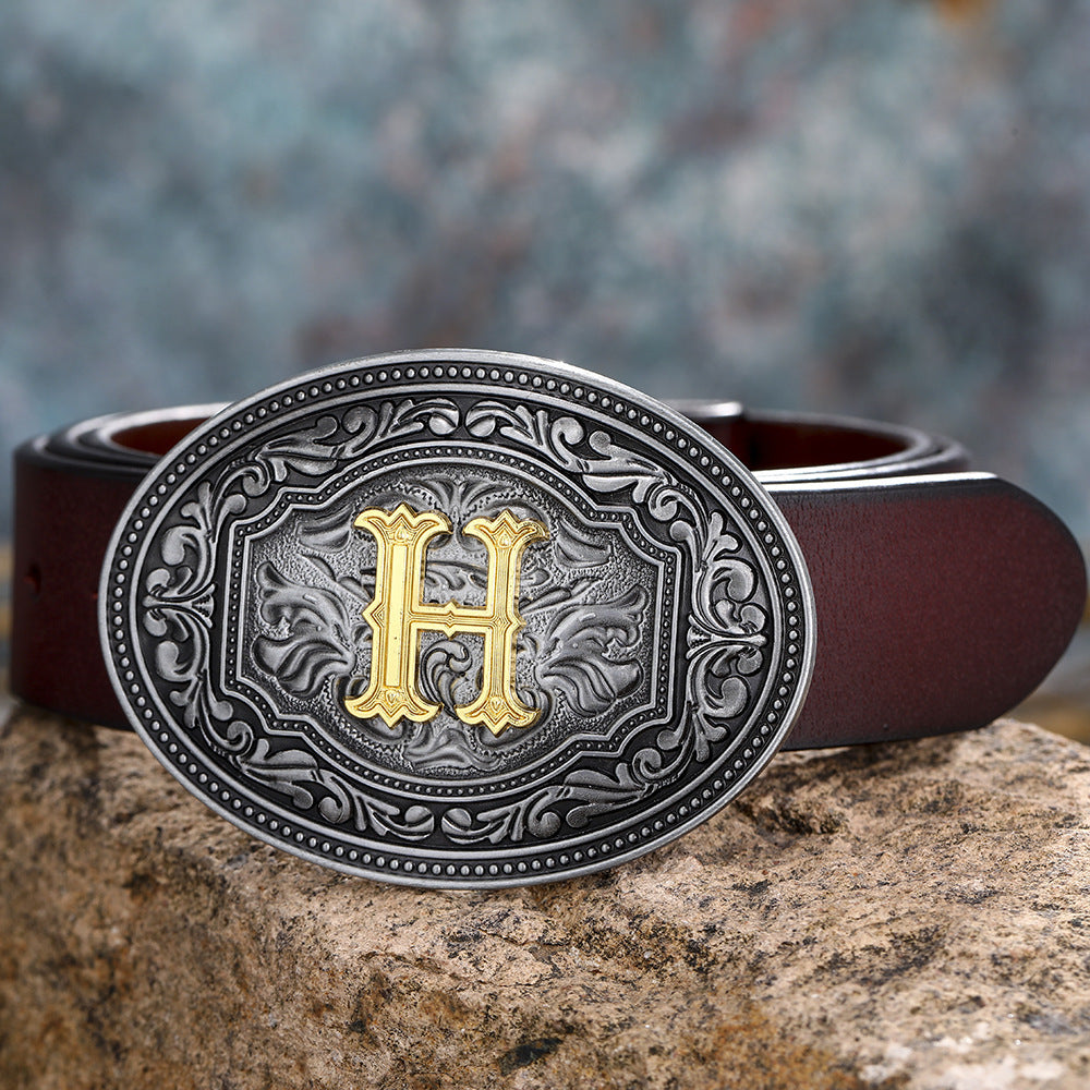 Unisex Floral Letter Buckle Belts - Artistic Expression