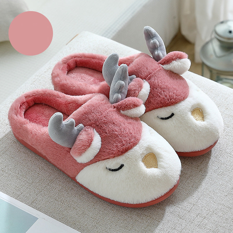 Christmas Elk Plush Slippers - Winter Holiday Shoes - Festive Collection