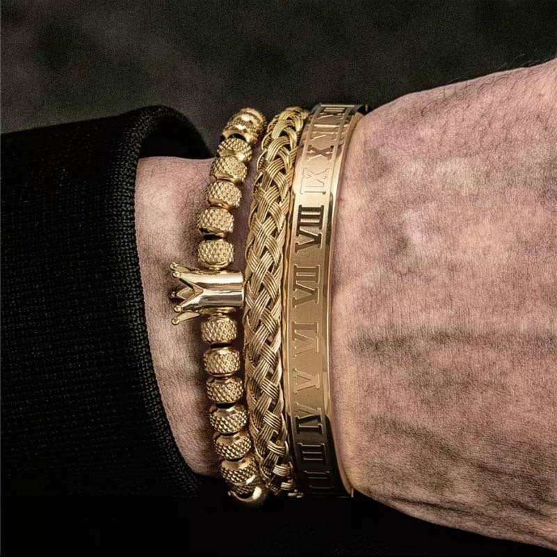 Lyxigt romerskt kungligt krona-berlockarmband för män i rostfritt stål med geometri, pulsera för män, justerbara armband för par, presentsmycken