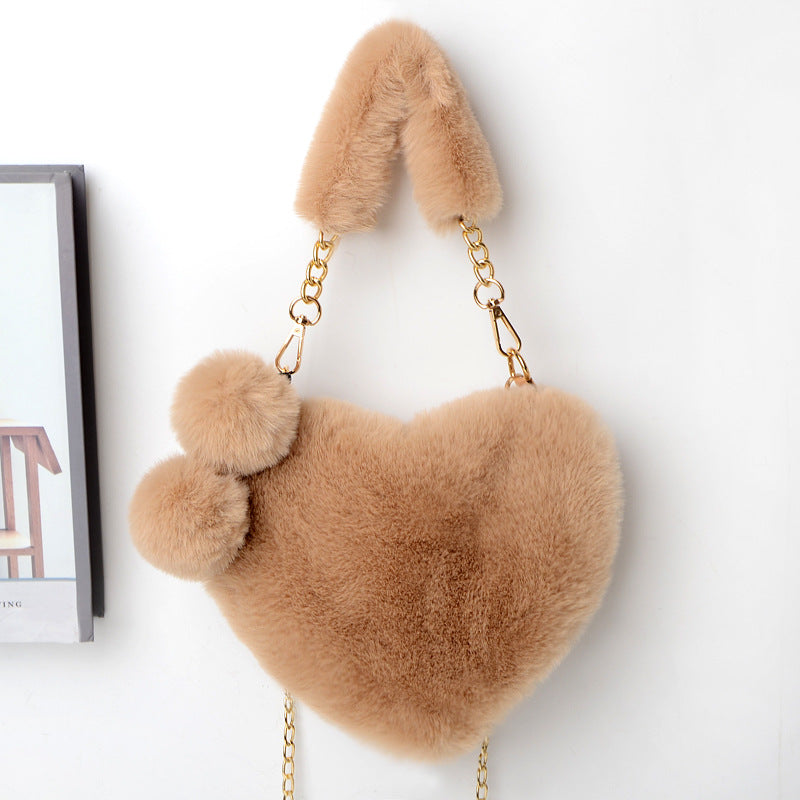 Plush Love Handbag - Soft Faux Fur Tote for Romantic Occasions & Parties