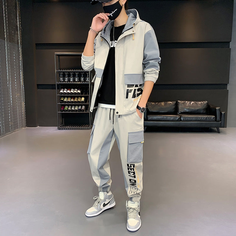 Ensemble de vêtements de travail avec veste et pantalon décontractés à capuche pour hommes