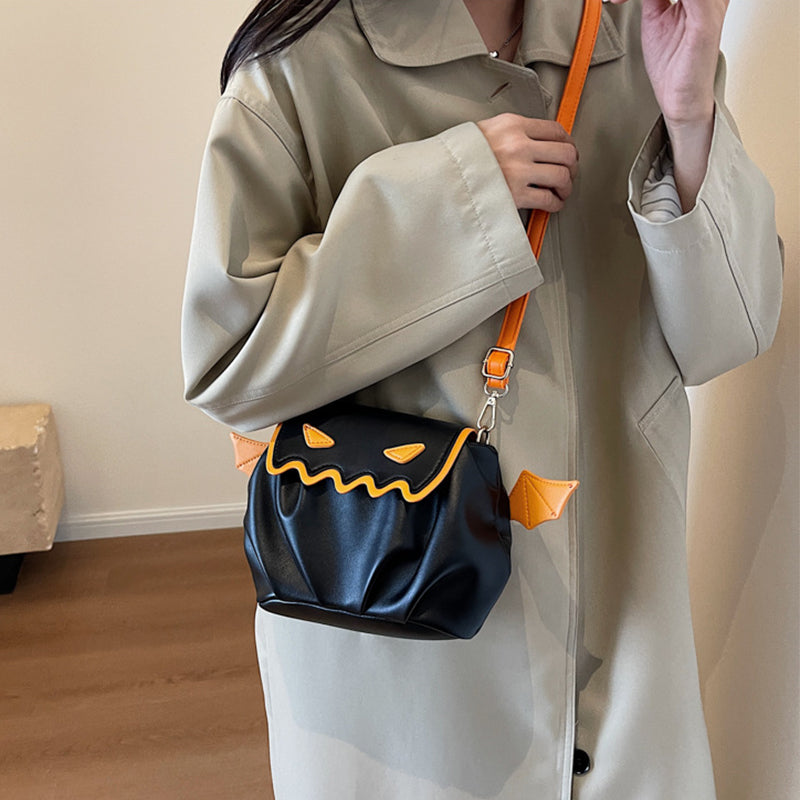 Whimsical Pumpkin Crossbody Bag - Halloween Cartoon Bag with Wings & Personality