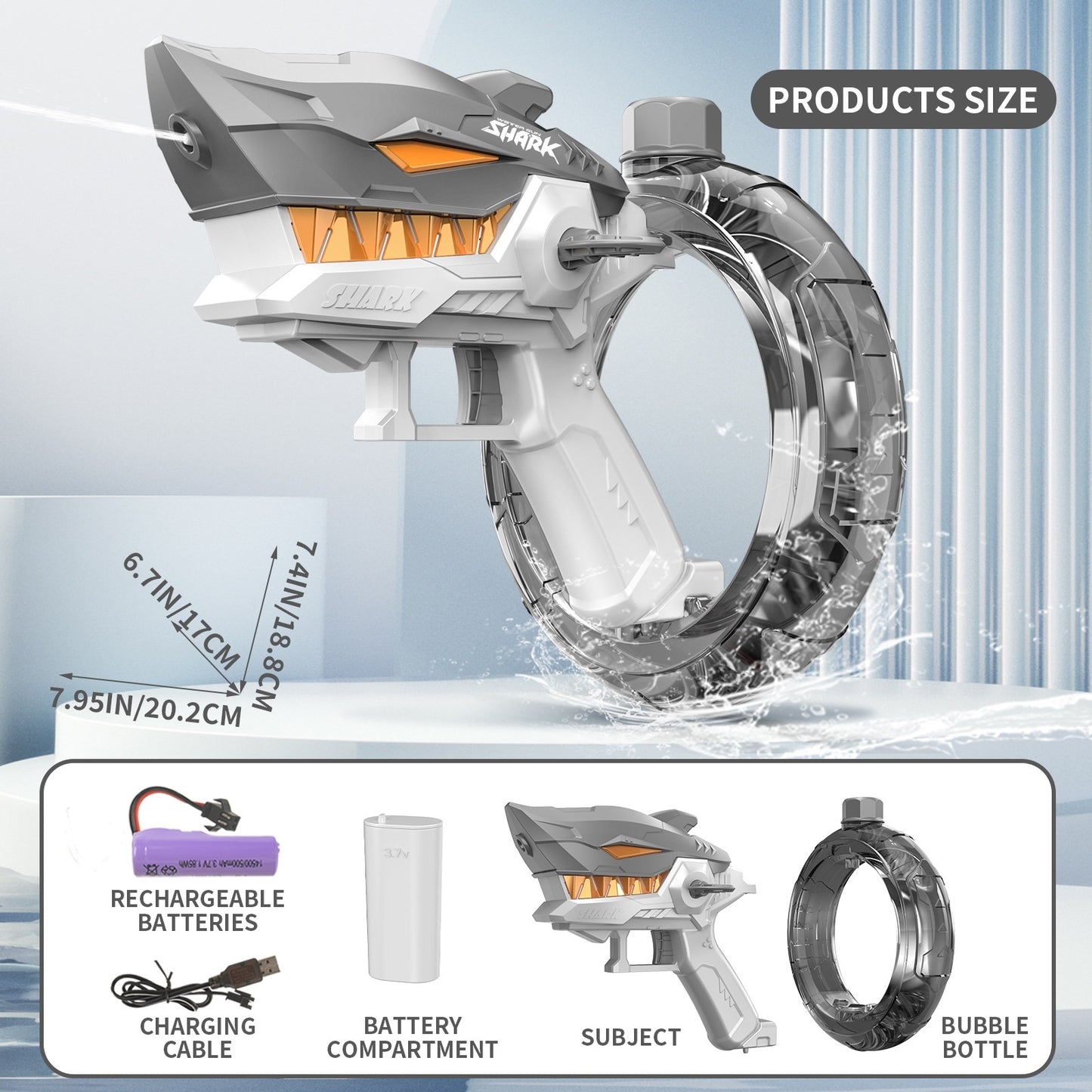 Nya Shark Electric Water Gun Leksaker Helautomatisk Kontinuerlig Brand Vatten Gun Stor Kapacitet Strand Sommar Barns vatten Leksaker