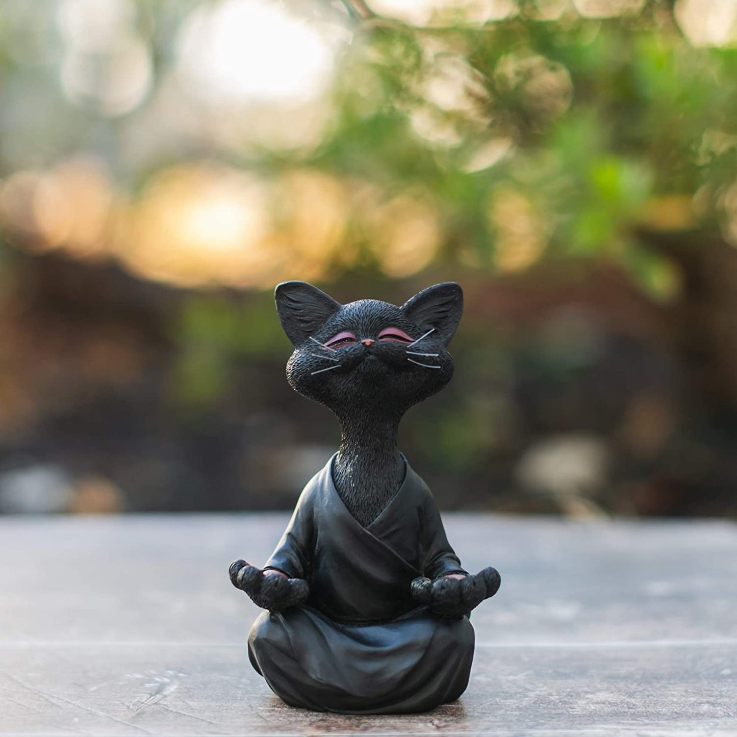 Sunday Meditation - Whimsical Black Buddha Cat Figurine