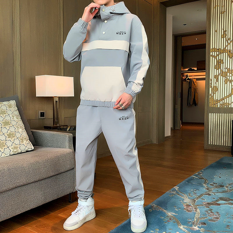 Costume deux pièces pour hommes, veste à capuche, manteau, pantalon