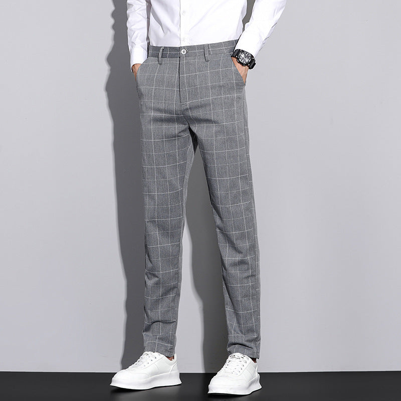 Casual Pants Men's Simple Plaid Slim Fit Straight-leg Trousers