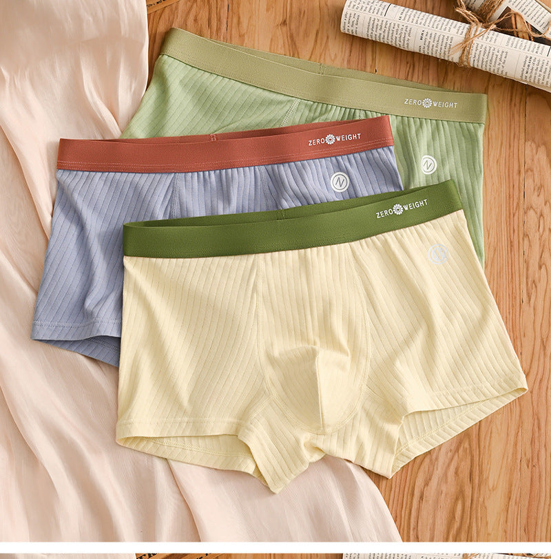 Striped Purified Cotton Men's Underwear Mid-waist Contrast Color