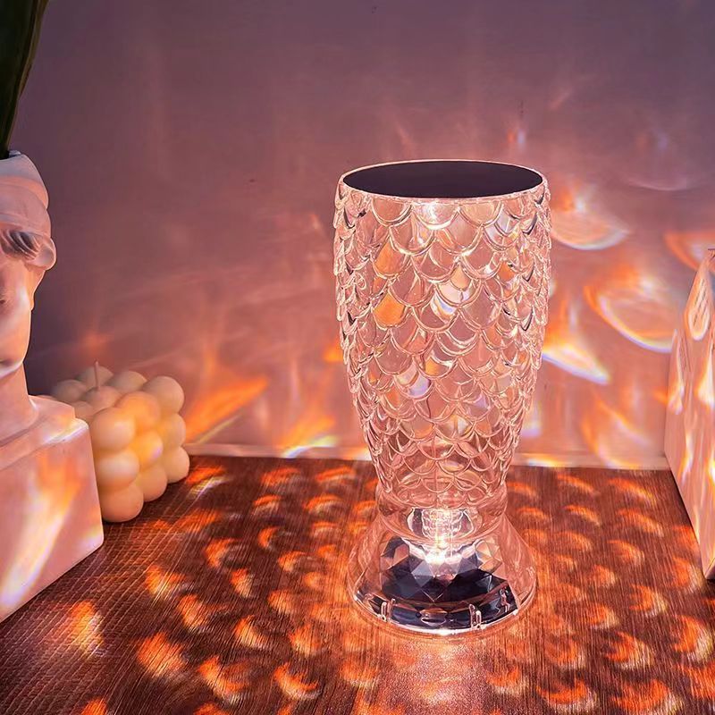 Lampe en écailles de poisson avec Port USB, veilleuse tactile Rechargeable en cristal pour chambre à coucher, salon, fête, dîner, décoration de la maison, lumières créatives
