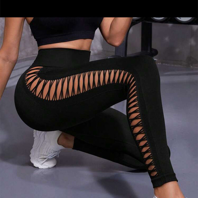 Hollow Tie Dye tryckta yogabyxor Hög midja rumplyft Sömlös Sport Gym Fitness Leggings Slimbyxor för kvinnor Tighta byxor
