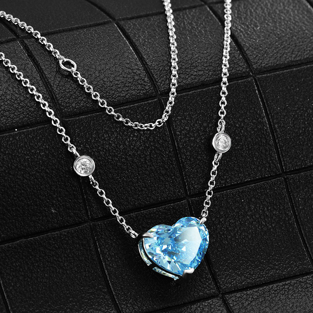 Oceanblå hjärtformad zirkon S925 sterlingsilver