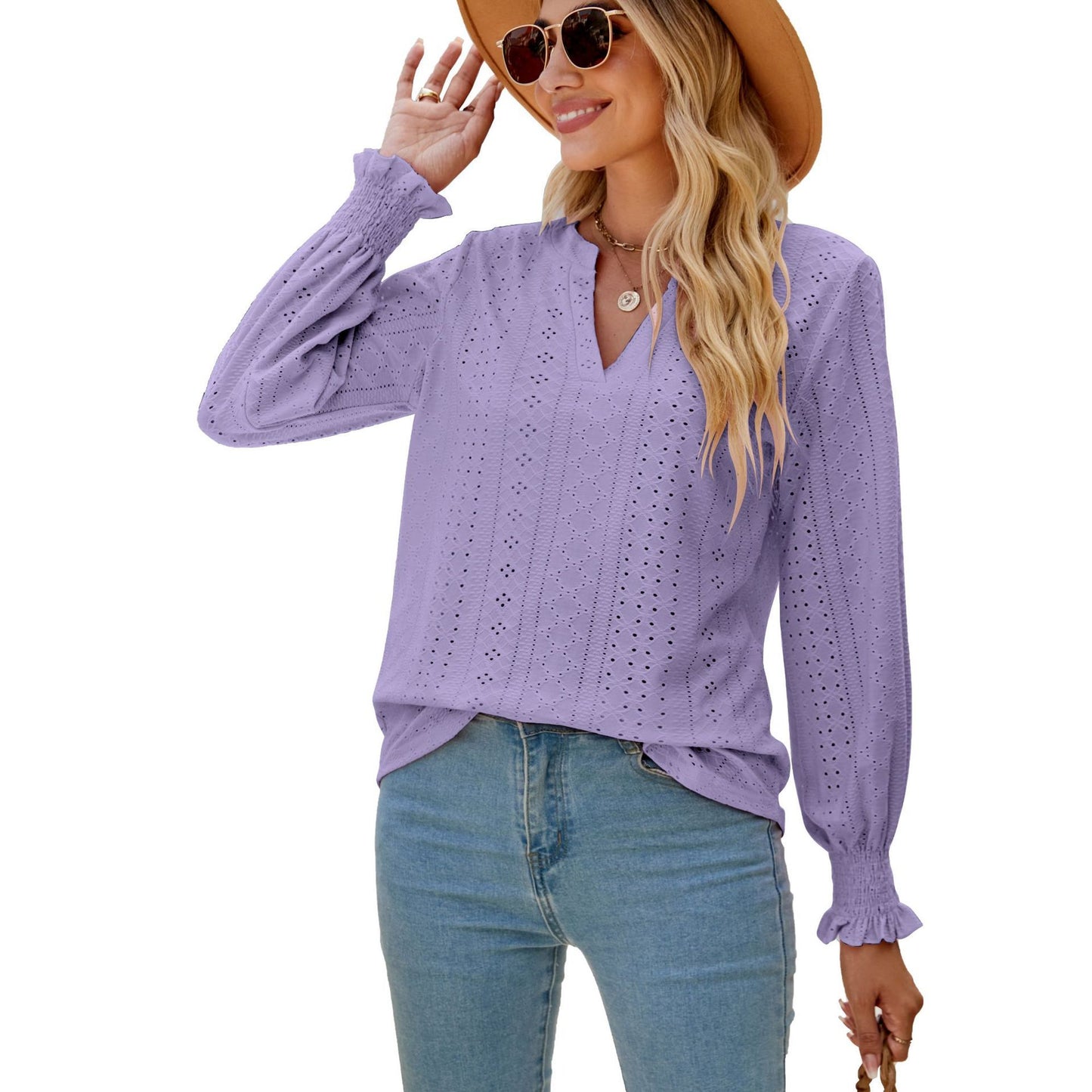 Elegant Hollow-out Pleated Ruffle Shirts for Women