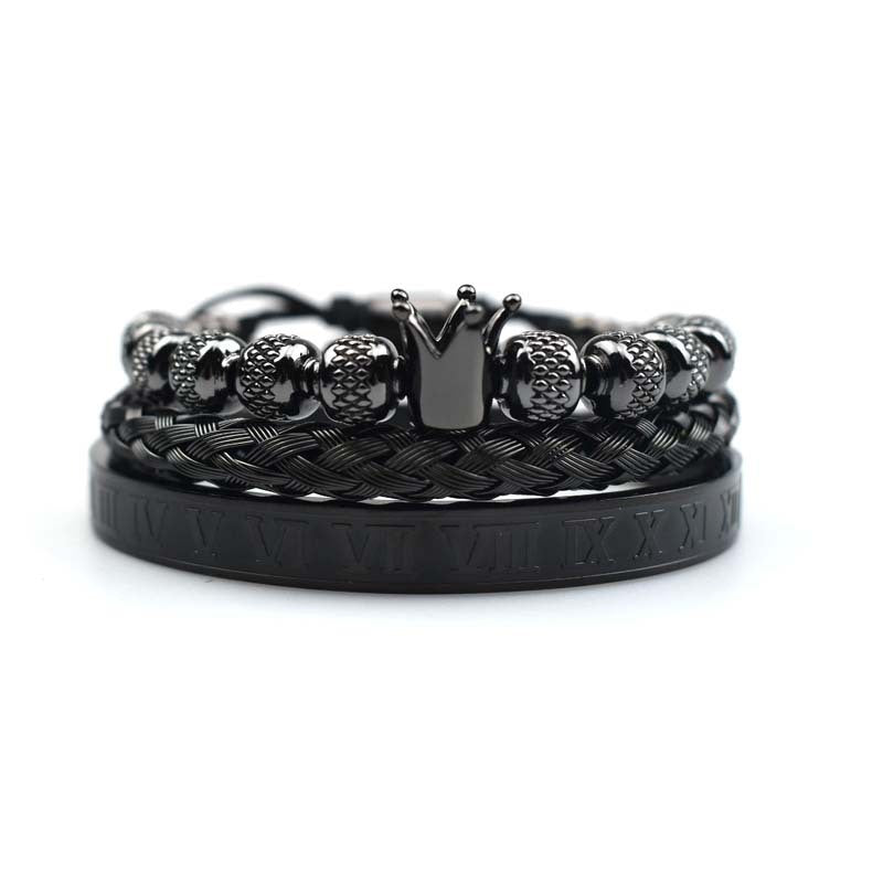 Lyxigt romerskt kungligt krona-berlockarmband för män i rostfritt stål med geometri, pulsera för män, justerbara armband för par, presentsmycken