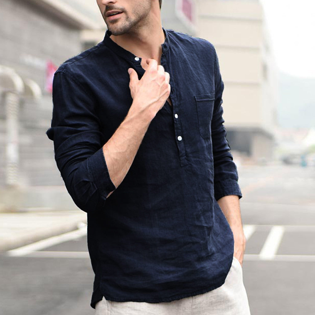 Chemise blanche vintage pour hommes Chemises en lin à boutons