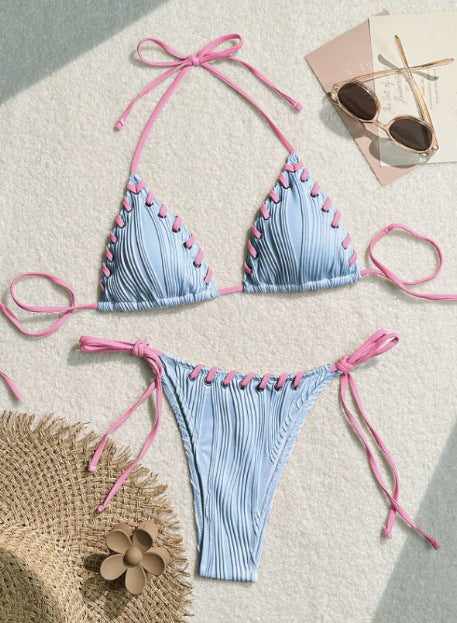 New Bikini Swimsuit Sexy Solid Color Black Eye Rope