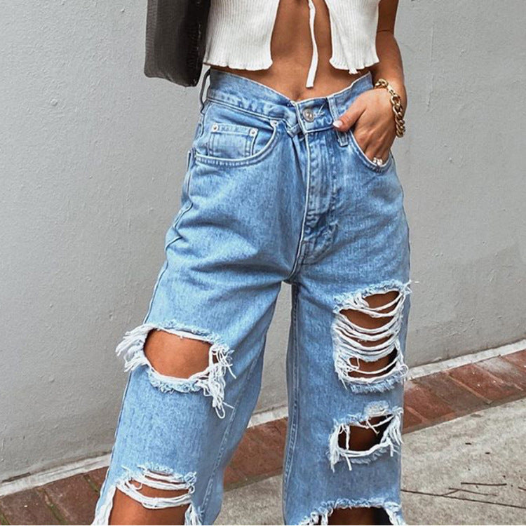 Women Jeans Ripped Slimming Washed Women's Jeans Trousers - Slimming Distress
