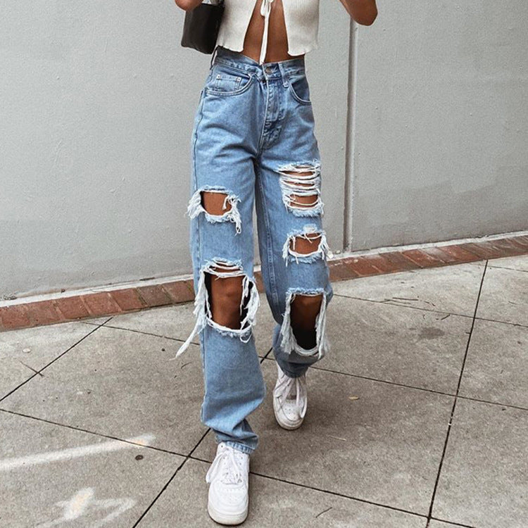 Women Jeans Ripped Slimming Washed Women's Jeans Trousers - Slimming Distress
