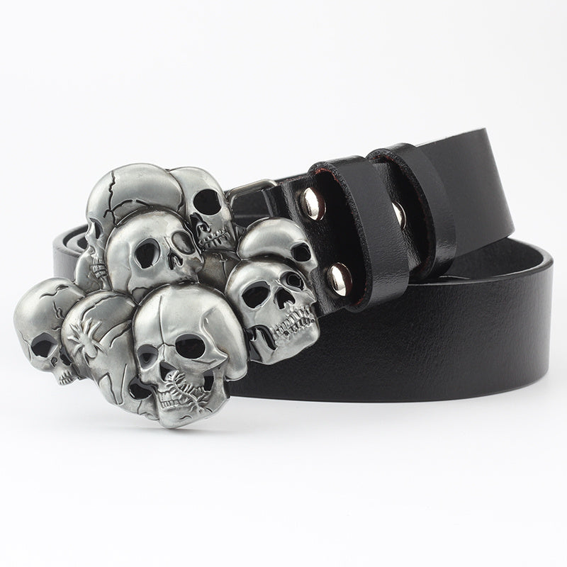 Men's Casual Skull Decorative Two-Layer Cowhide Belt - Rebellious Style