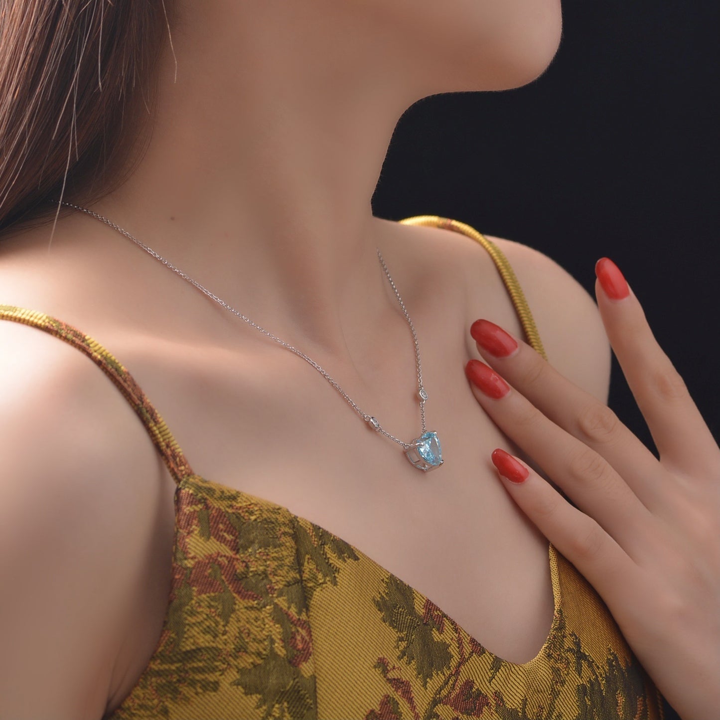 Oceanblå hjärtformad zirkon S925 sterlingsilver