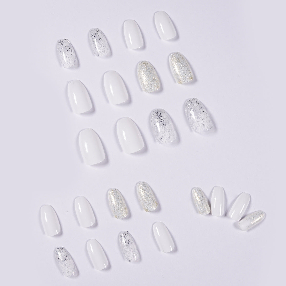 Ice Glitter Short Ballet Press-On Nails - JP921 Design | 24 Pieces Set