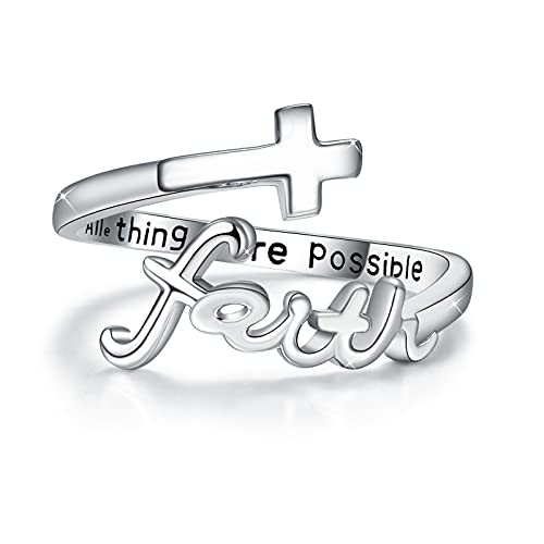 Cross Rings 925 Sterling Silver Faith Justerbara Ringar Öppna Ringar Cross Ring Smycken För Mamma Kvinnor Män Kvinnor Presenter