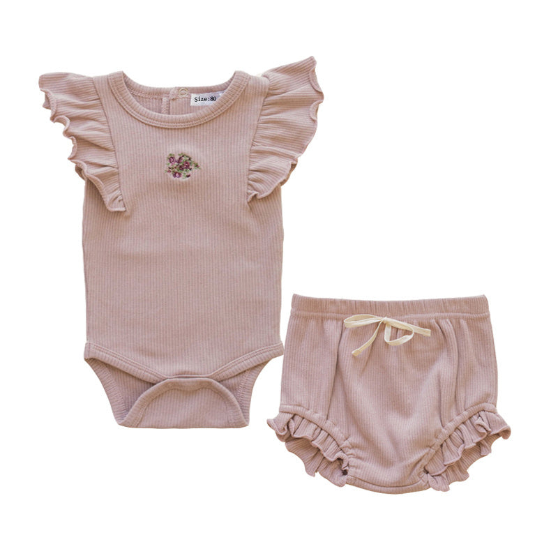Rose Grey Broderade Stickning Baby Barnkläder