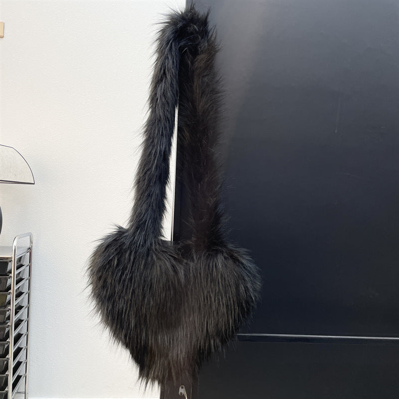 Sacs à bandoulière en polaire d'hiver pour femmes, sac à bandoulière en forme de cœur en peluche, sac d'amour de grande capacité