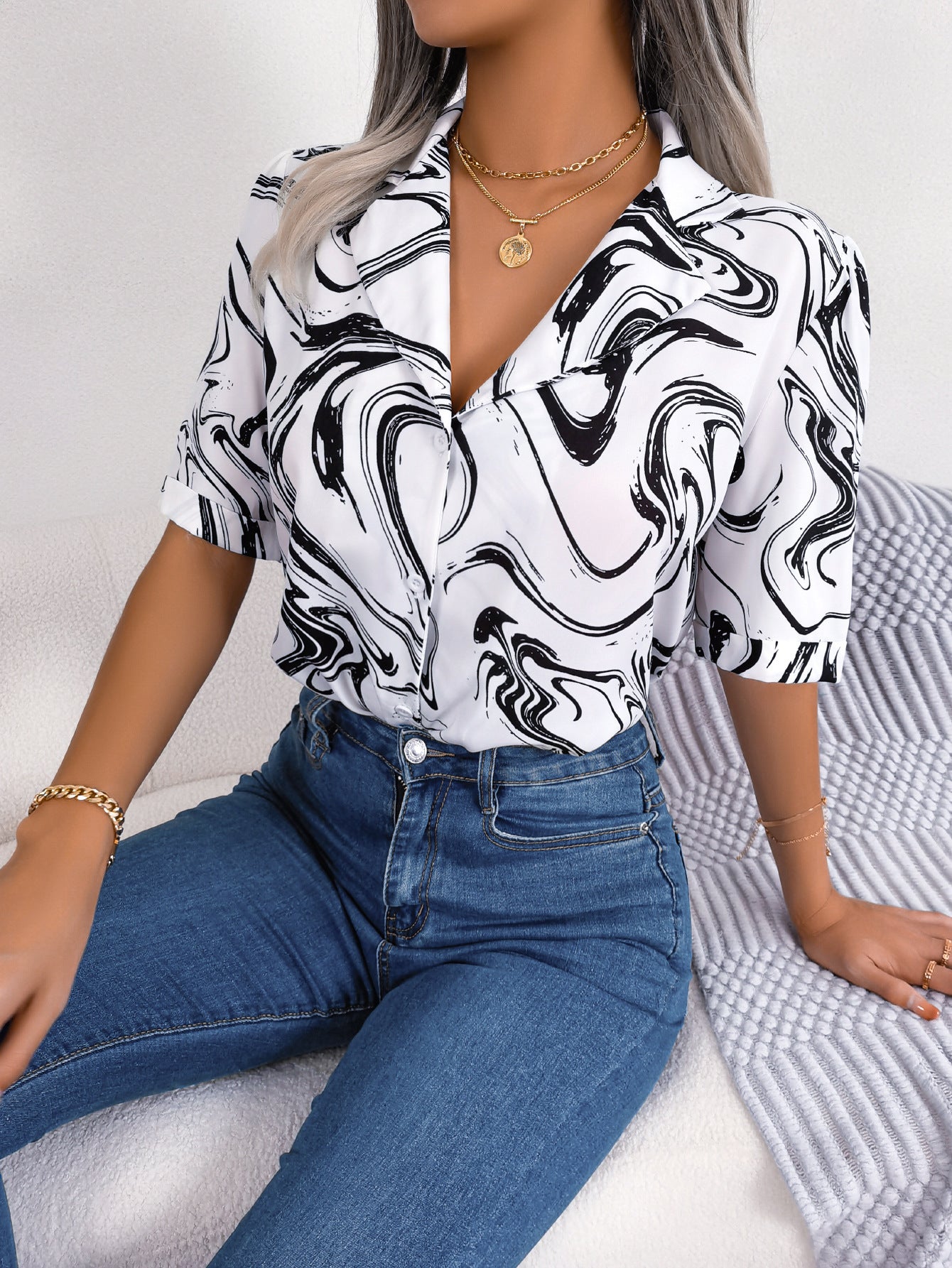 Tie Dye Printed Short Sleeve Shirt - Summer Casual Wear