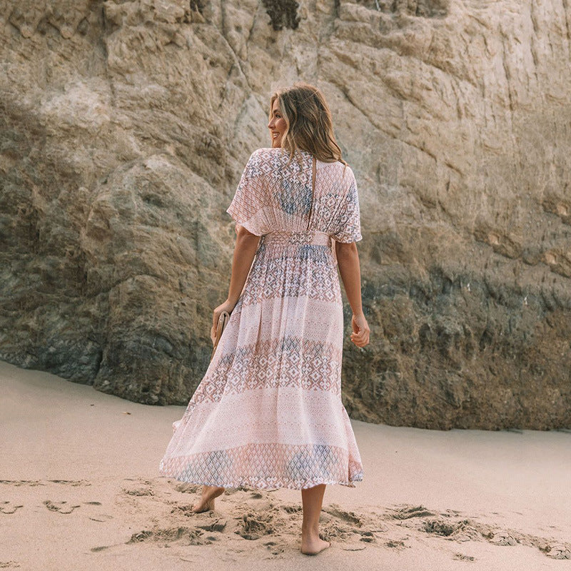 Robe bohème imprimée à fleurs pour femmes, vêtements de plage irréguliers