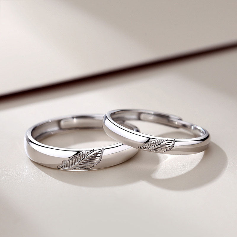 One Leaf Knows Autumn Parringar för män och kvinnor Ett par kreativa designblad Par Ringar Sen Enkla ringar Sterling Silver