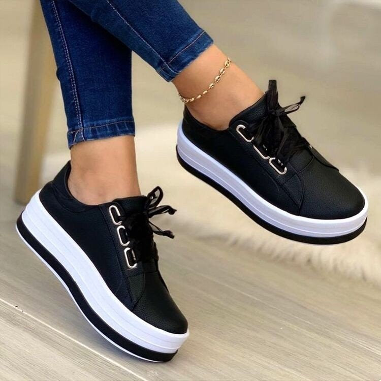 Women's Ribbon Lace-Up Platform Flat Sneakers
