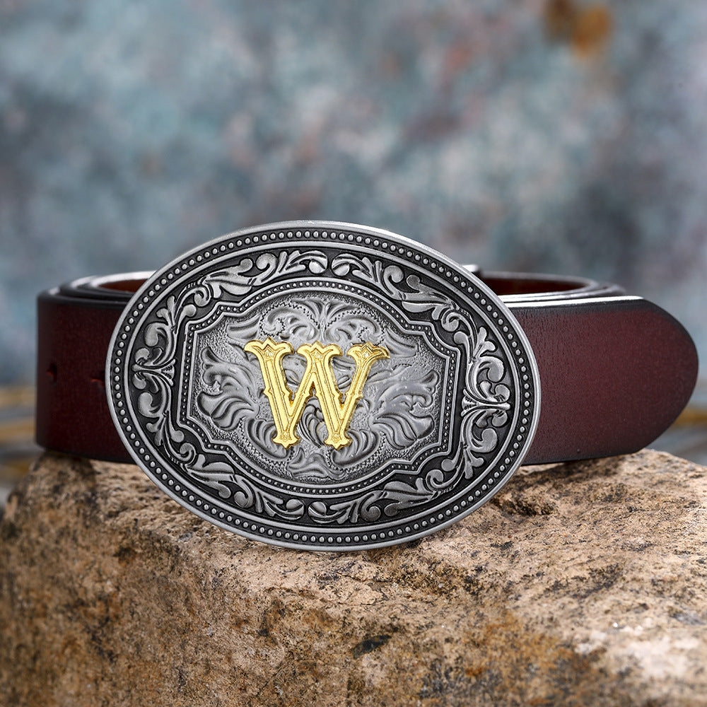 Unisex Floral Letter Buckle Belts - Artistic Expression