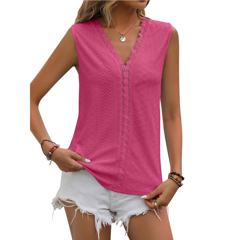 Elegant Lace Tops for Women - V-neck Sleeveless Hollow Out Vest