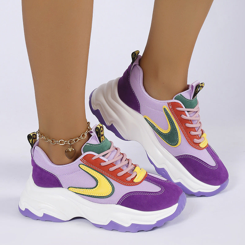 Sneakers i blandad färg för kvinnor Mode Casual Lättvikts tjockbottna löparsportskor