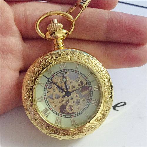 Large Pocket Watch Mechanical Golden Pattern - Luxurious Sophisticated Precise Readable Elegant Statement