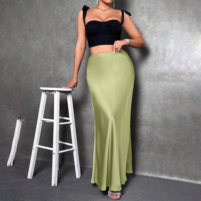 Holiday Entertainment: Professional Women's Elegant Satin High Waist Flared Midi Skirt