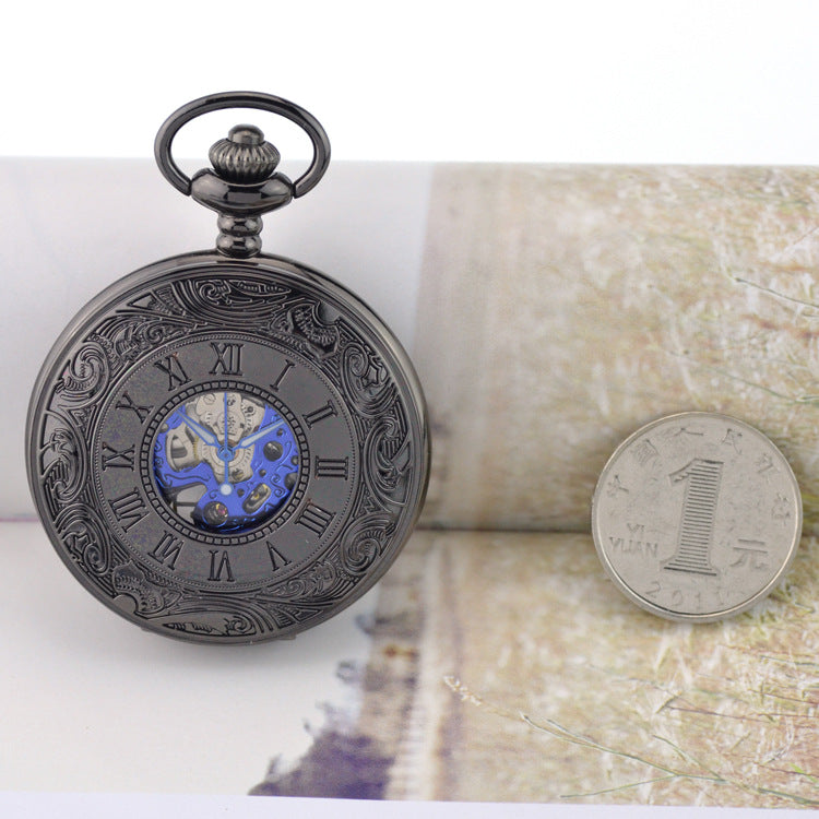 Retro Flip New Roman Blue Surface Mechanical Pocket Watch - Stunning Sophisticated Precise Elegant Protection