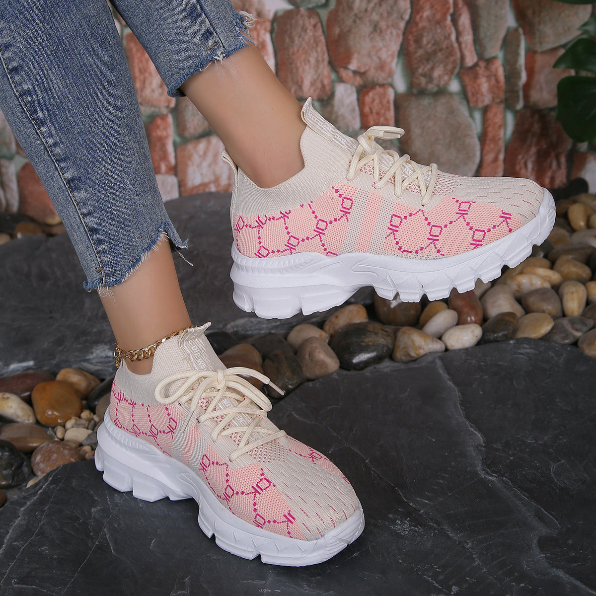 Sneakers i canvas som andas för kvinnor Platta snörskor i mesh Mode Casual Lätta löparskor