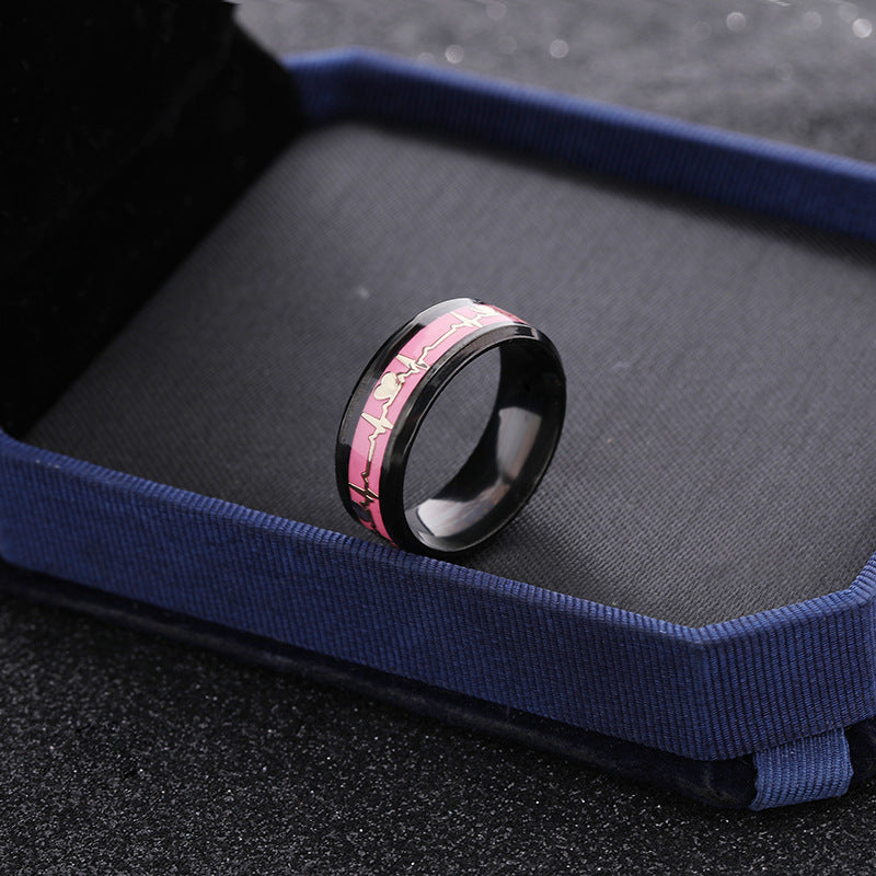 ECG Couple Carbon Fiber Ring - Luminous Jewelry