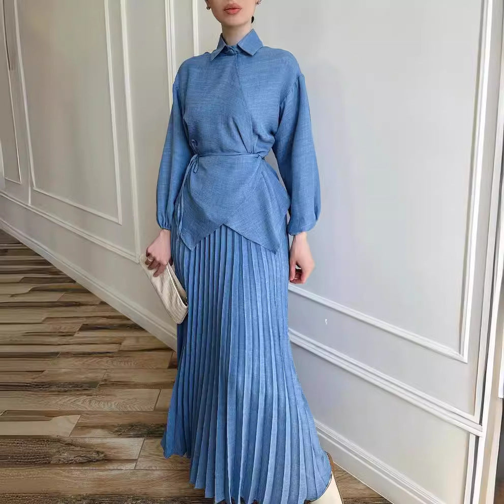 Ny muslimsk elegant och moderiktig plisserad kjol med knytning i damernas stil