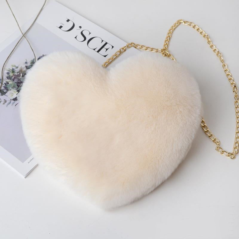 Heart-Shaped Plush Evening Bag - Romantic Chain Shoulder Bag for Special Occasions