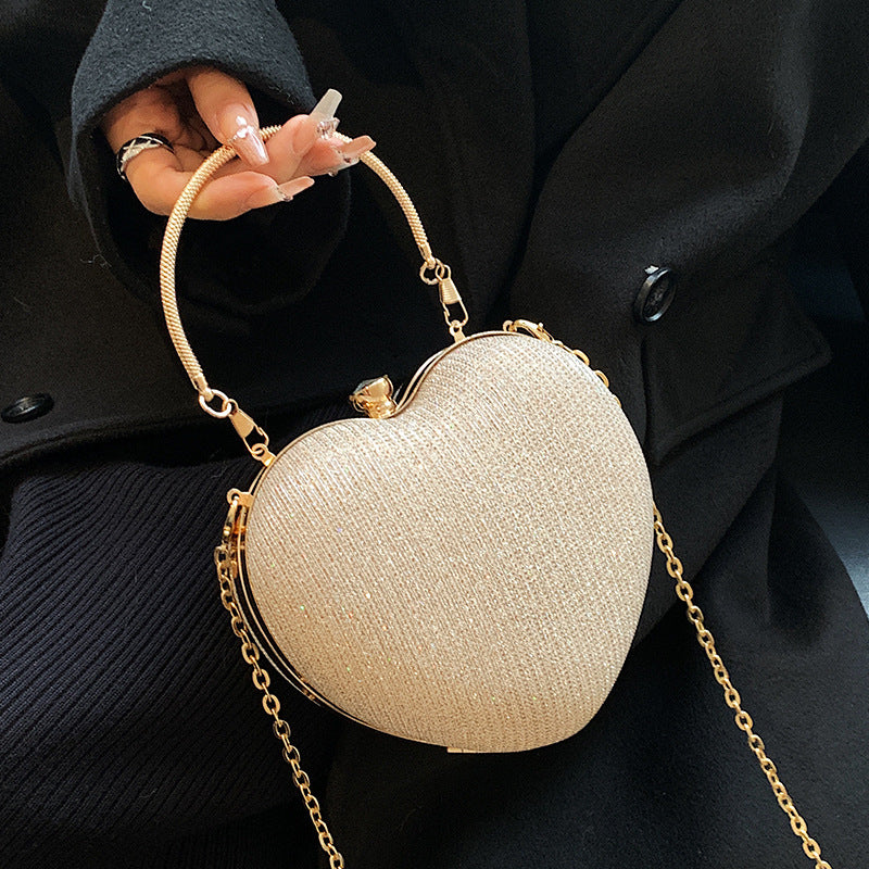 Heart-Shaped Chain Bag - Romantic Fashion Crossbody with Peach Heart Design
